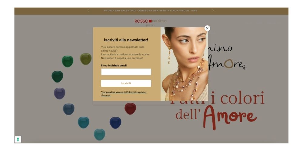 Esempio Pop-up Mailchimp Rossoprezioso